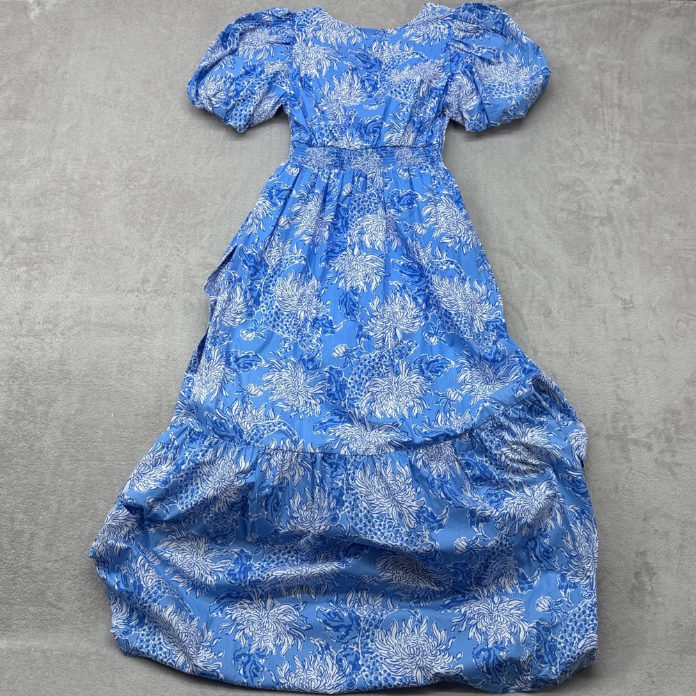 Lilly Pulitzer Ezralyn Maxi Dress Womens 00 Boca Blue Floral Puff Sleeve Cotton - Picture 5 of 14